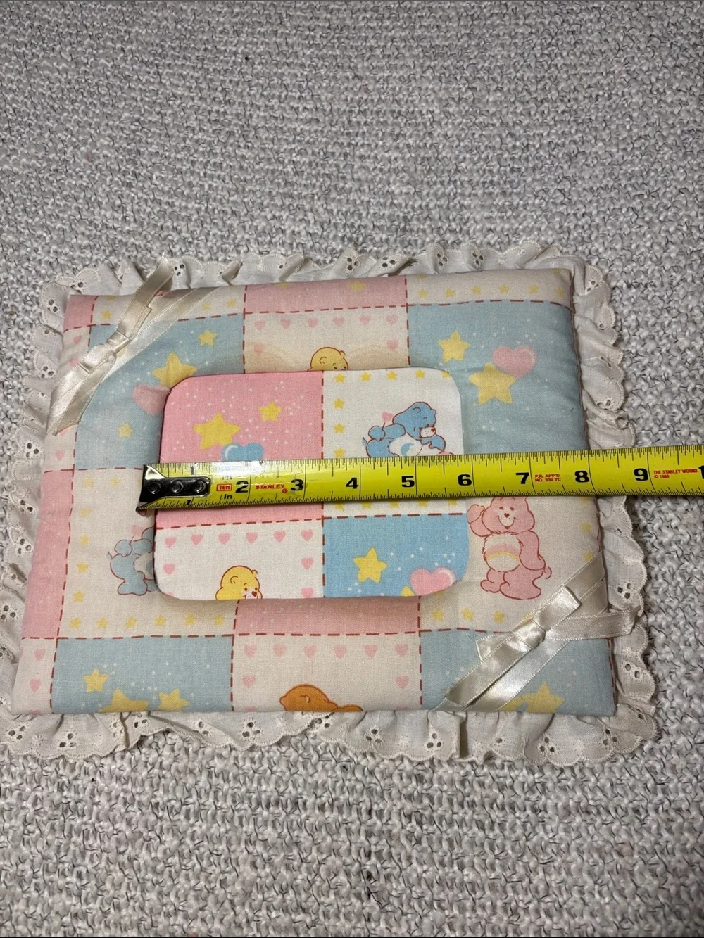 Vintage 1980’s Care Bears Padded Photo Frame Patchwork Pastel Lace Trim Cottage